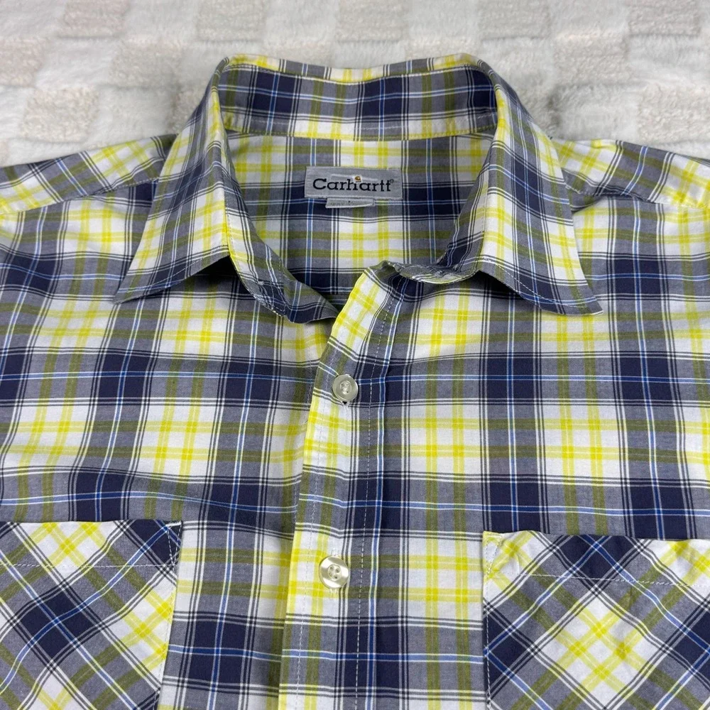Carhartt Men's Short Sleeve Yellow and‎ Gray Button Up Shirt Size Large